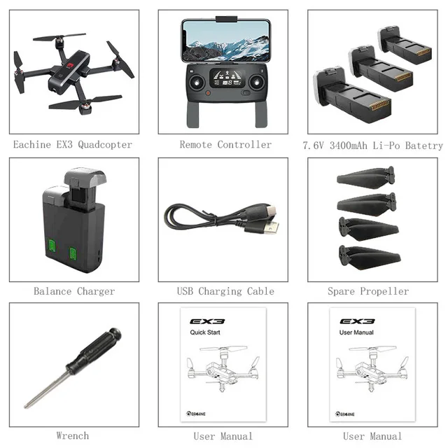 Eachine EX3 gps 5G WiFi FPV с 2K камерой оптический поток OLED RTF переключаемый дистанционный бесщеточный складной Радиоуправляемый Дрон Квадрокоптер - Цвет: 3 batteries