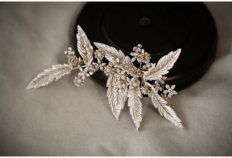 HIMSTORY Baroque Handmade  Leaf Headpiece Wedding Hair Accessories Princess Haircomb Bridal Hairwear  Jewelry