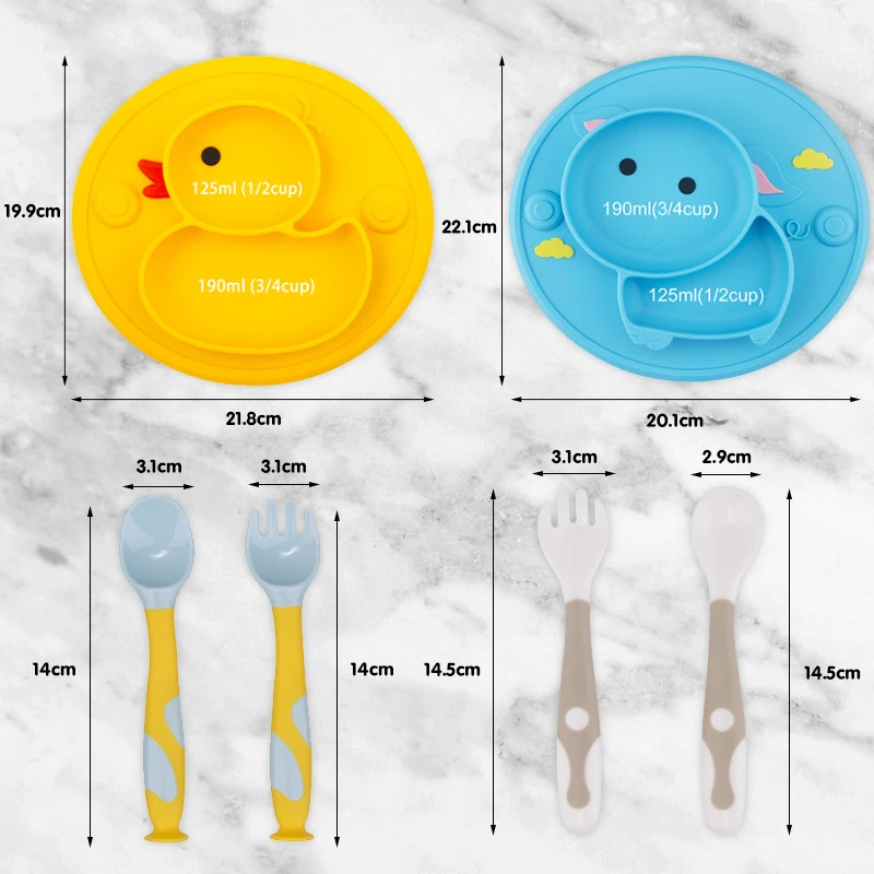 Qshare-Assiette en silicone en forme de canard pour bébé, coordonnante, mini polymère, napperon pour enfant en bas âge, bol d'alimentation