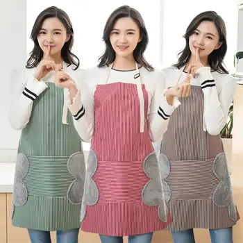 

3colors Kitchen Apron Erasable Hand Coral Fleece Fabric And Waterproof Oxford Cloth Striped Japanese Style Bib For Home Cleaning