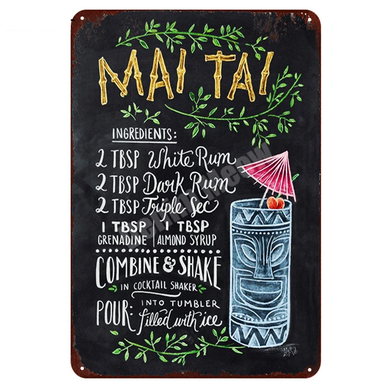 Tiki Bar открытая летняя пивная Ретро металлическая жестяная вывеска Mojito Martini CUBA LIBRE