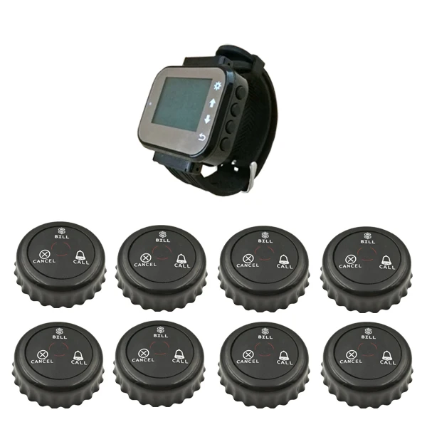 3-key black button 1 часы пейджер-приемник+ 8 Кнопка вызова 433 МГц ресторан пейджер Беспроводная система вызова официанта пейджер система - Цвет: 3-key black button