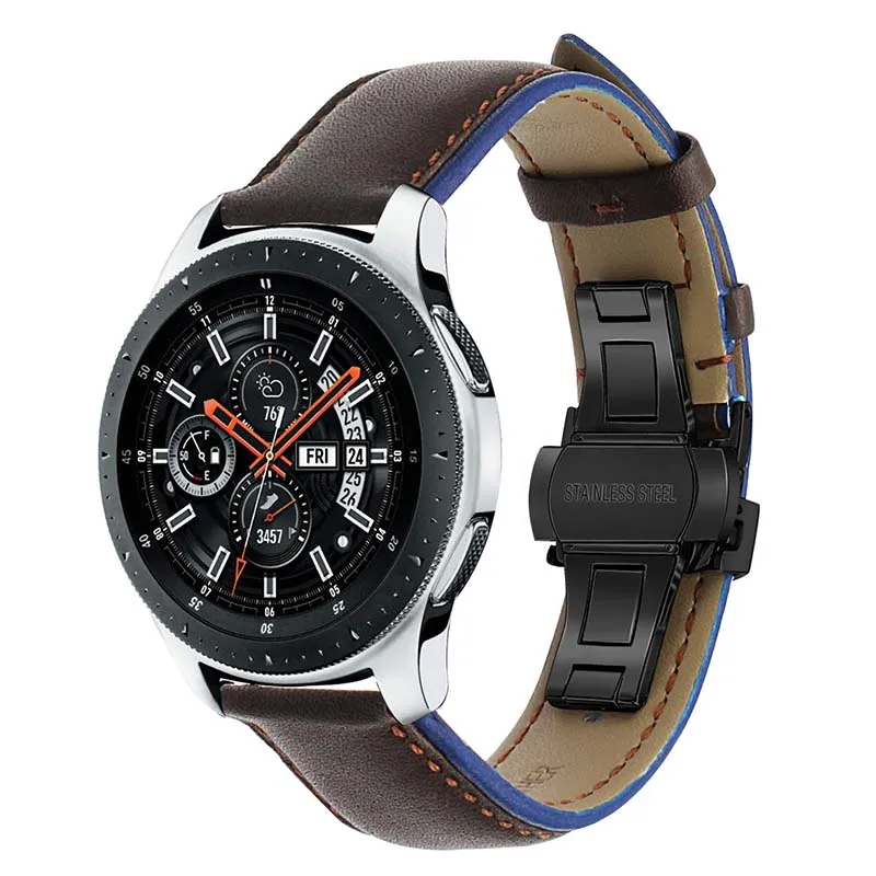 Двухцветный ремешок из натуральной кожи для samsung Galaxy Watch 46 мм/gear S3 Frontier классический ремешок для часов стальной ремешок с застежкой-бабочкой