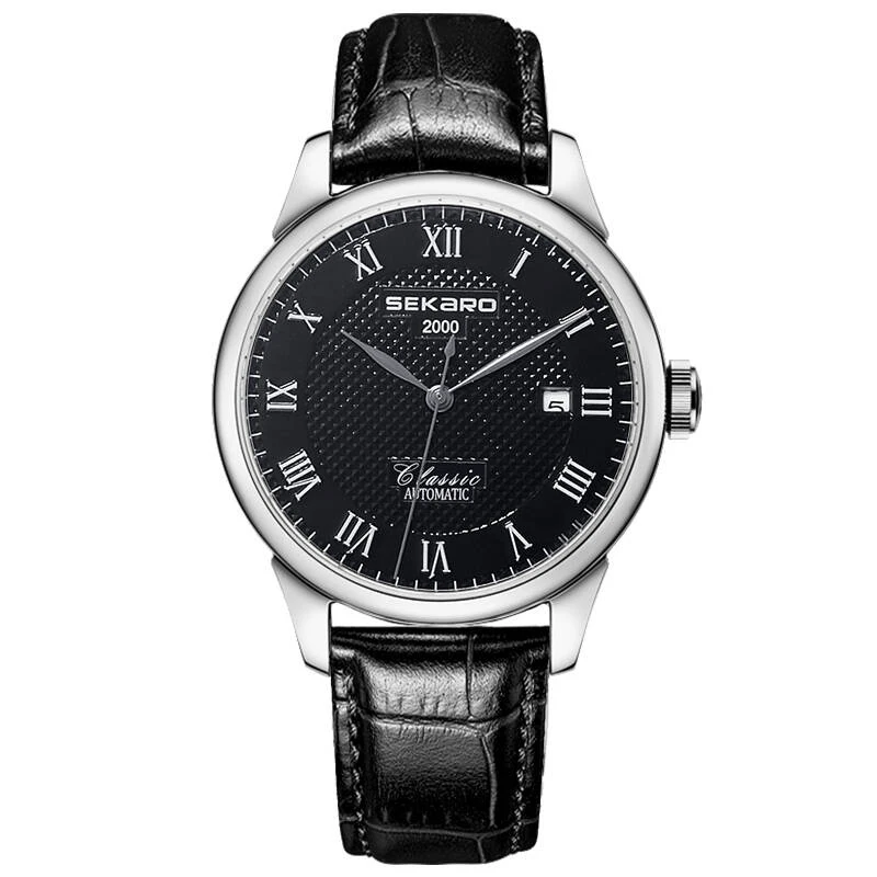 

SEKARO 6028 Switzerland watches men luxury brand Le Locle classic watch automatic mechanical shaped calendar Genuine Leather