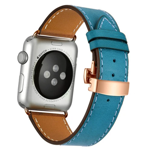 Rose gold buckle Кожаный ремешок для Apple watch band 42 мм 38 мм Бабочка Пряжка 4 44 мм 40 мм ремешок для часов iwatch 5 4 3 2 ремешок аксессуары для часов correa - Цвет ремешка: Rose gold buckle