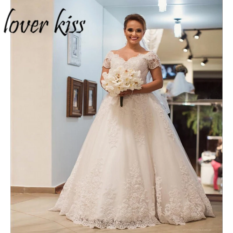 Lover Kiss vestido de Noiva великолепное свадебное платье с v-образным вырезом и коротким рукавом, африканские свадебные бальные платья vestido de casamento