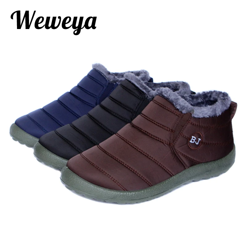 

Men Snow Boots New Waterproof Ski Boots Men Solid Color Warming Fabric Ankle Boots for Male Slip-on Winter Outdoor Shoes