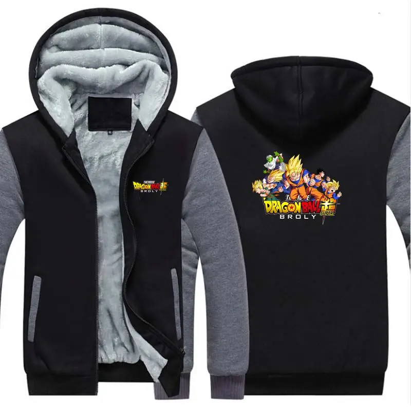 

New dragon ball super broly Thicken Hoodie Sweatshirts Cosplay Costume Anime DBZ Winter Warm Coat Hooded Men Adult Clothing