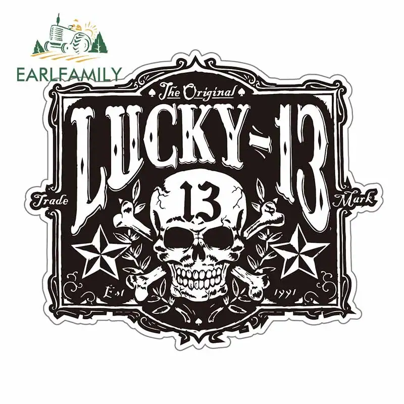 EARLFAMILY 13cm x 11cm for Skull Lucky 13 Decal Personality Laptop Windshield Car Stickers Scratch-Proof Anime Assessoires | Автомобили и