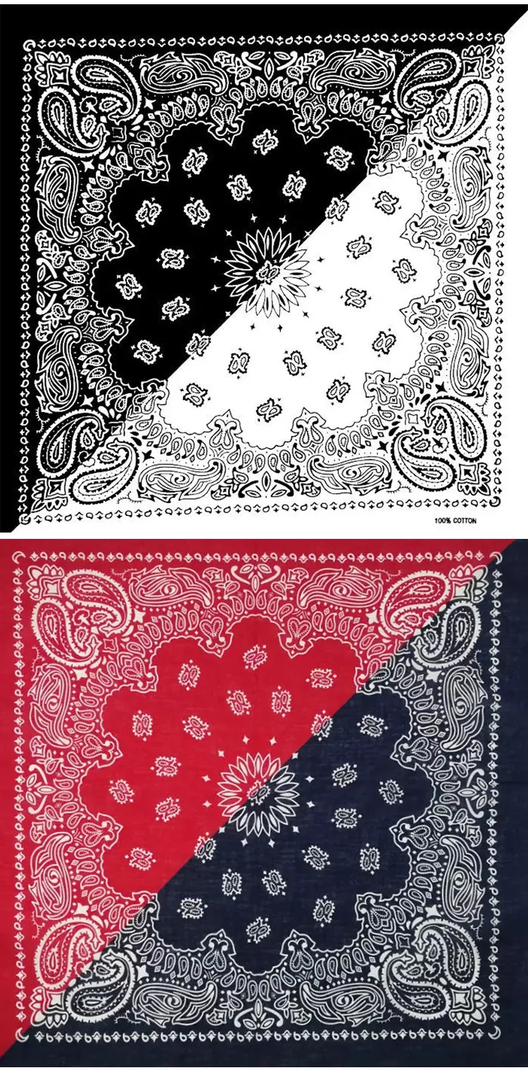 mens red scarf Bohemian Paisley Floral Double Color Block Unisex Cotton Pocket Square Scarf Headband Neckerchief Hip Hop Wristband Neck Tie men's scarves