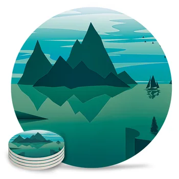 

Lake And Mountain Placemat Ceramic Drink Coasters Table Decoration Absorbent Moisture
