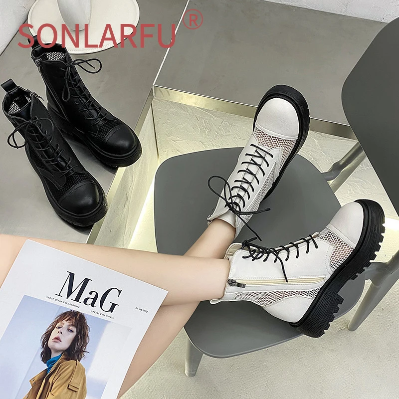 

SONLARFU Cool boots women ins fashion 2020 new Martin boots thick bottom hollow mesh boots net red side zipper short boots