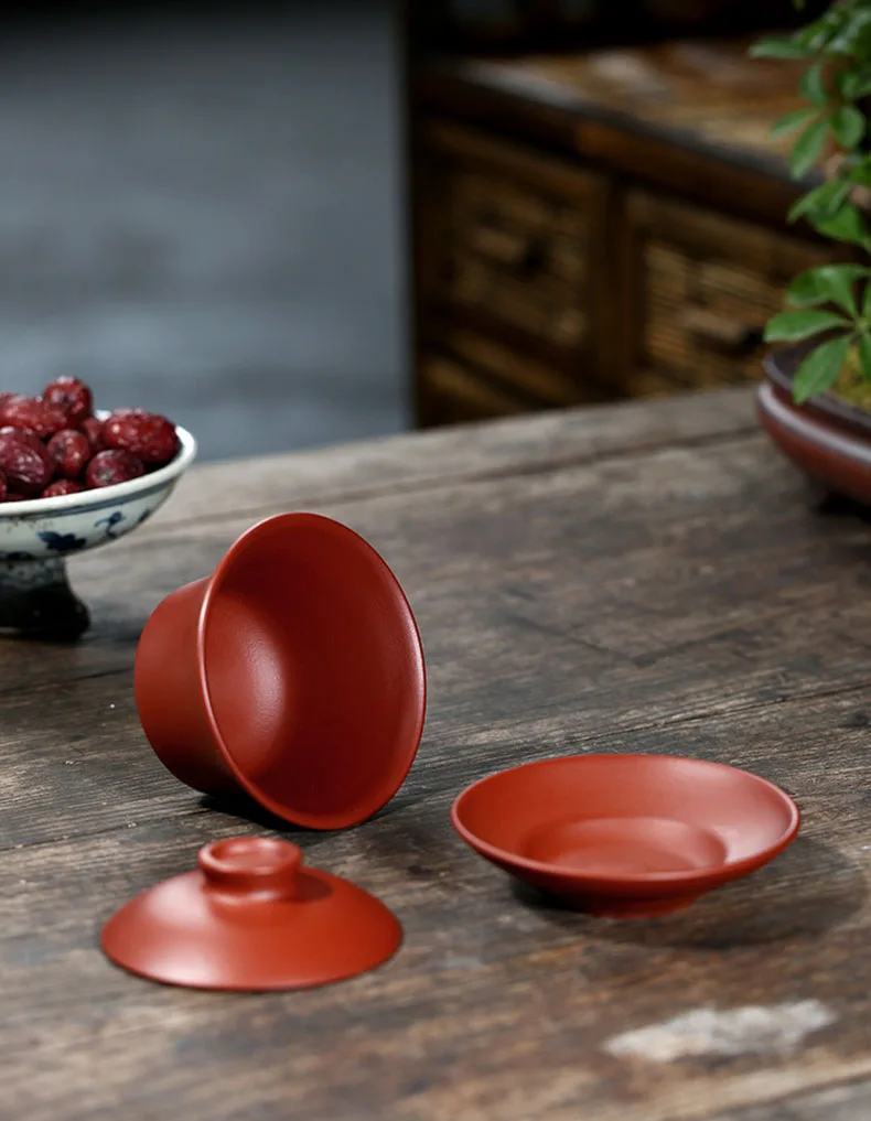 Gaiwan 210 мл, чайная чаша из натуральной фиолетовой глины, набор с крышкой и блюдцем, Исин, чайная супница, мастер-чашка, чайная посуда, посуда для напитков, контейнер для декора