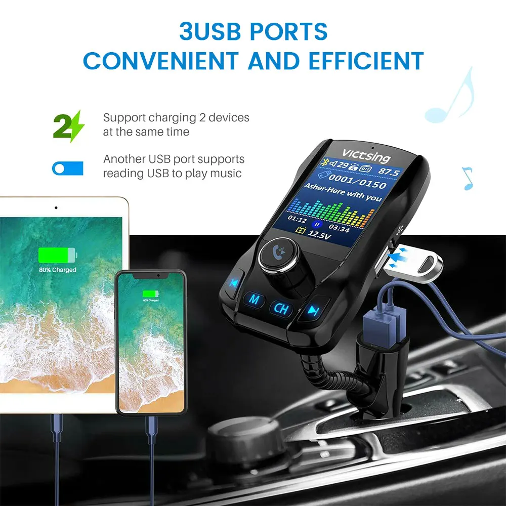 Беспроводной Bluetooth fm-передатчик Willkey Hands-free автомобильный комплект 1,8 дюймов цветной ЖК-экран MP3-плеер с 5 В 3.1A двойной USB зарядное устройство
