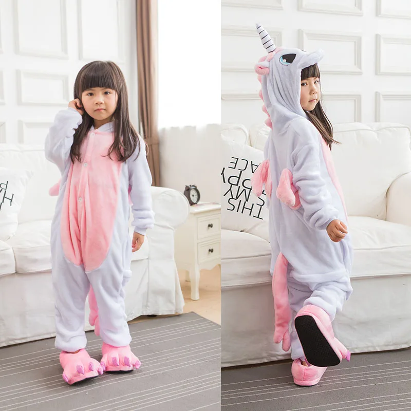Фланелевая пижама с единорогом для девочек; детская пижама с животными для От 4 до 12 лет; детская пижама с единорогом и пандой; пижамы для костюмированной игры - Цвет: L024