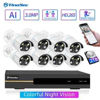 

TinoSec H.265 8CH Wired POE NVR Kit AI 3MP CCTV Security Camera System Color Night Vision IP Camera P2P Video Surveillance Set
