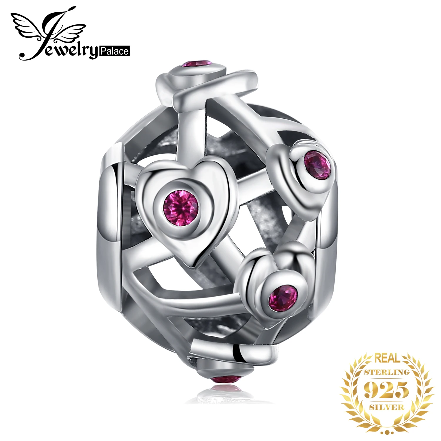 JewelryPalace 925 пробы серебро создания рубиновое сердце полые Шарм бисер Fit Браслеты