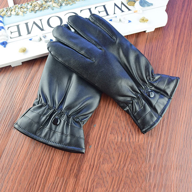 Теплые кожаные перчатки с сенсорным экраном, модные зимние мужские мотоциклетные водонепроницаемые перчатки из искусственной кожи, женские бархатные перчатки