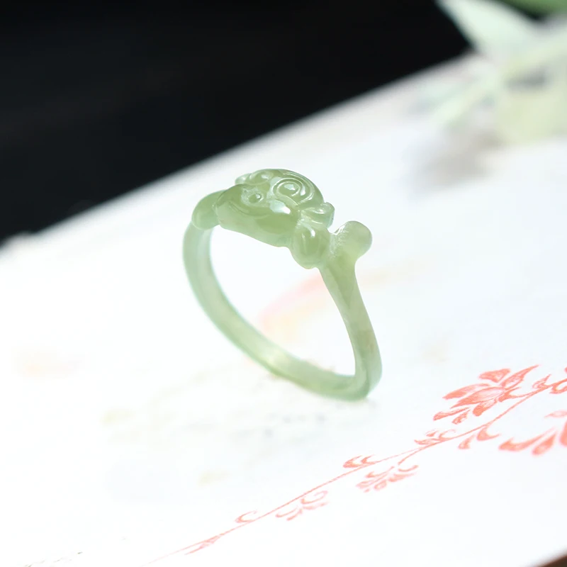 Natural hetian white jade ring handmade zodiac monkey sculpture simple jade ring, men party wedding jewelry gift rings for woman