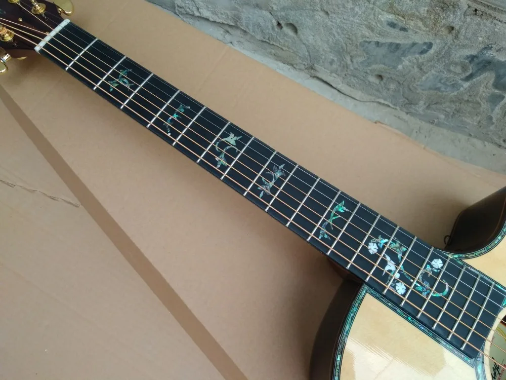 Новая акустическая гитара Abalone T 916, эбеновый гриф Массив ели топ гитара acustica