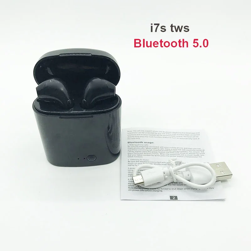 Беспроводные Bluetooth наушники i7S TWS наушники Близнецы стерео гарнитура шлем Sans Sport зарядное устройство коробка Наушники - Цвет: i7s black