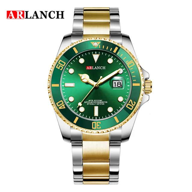 2022 New Water Ghost Stainless Steel Top Brand Luxury Submariner Sport Waterproof Classic Design Men Green Fashion Quartz Watch Green Silver Gold