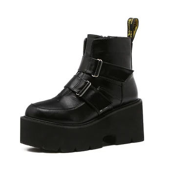 

Punk Harajuku style fashion Martin thick-soled buckle short boots wedge platform women's shoes motorcycle boots tide