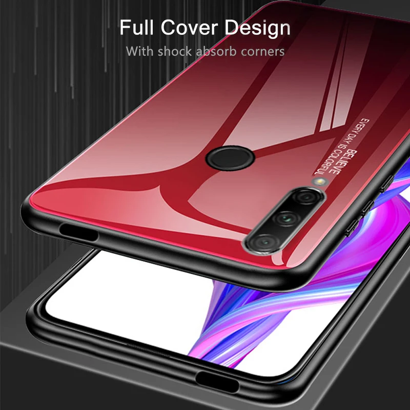 Luxury Case For Honor 9X 9 X Premium Case Gradient Tempered Glass Cover Fashion Case For 4
