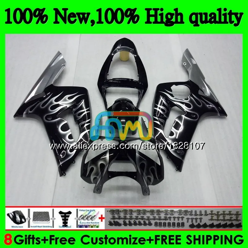 Корпус для KAWASAKI 600CC ZX600 ZX636 12BS. 98 серебро черный ZX 636 6 R ZX 6R 03 04 ZX-636 ZX-600 ZX-6R ZX6R 03 04 2003 2004 Обтекатель - Цвет: No. 1