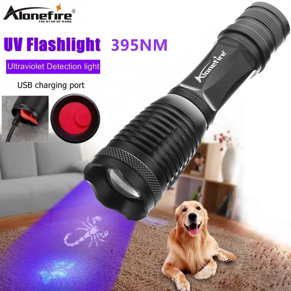 

Alonefire E007-C 395nm UV Flashlight rechargeable Ultra Violet Light With Zoom Function UV Black Light Pet Urine Stains Detector
