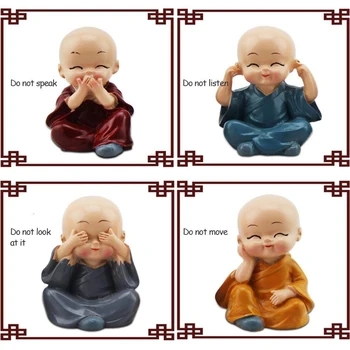 

4pcs/Set Cute Monk Small Resin Statue Sage Kung Fu Buddha Creative Craft Car Interior Display Decoration Decor Dolls Toy Gift