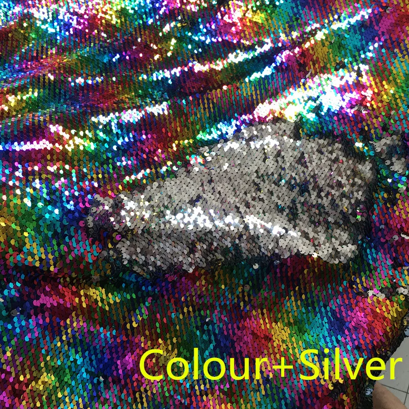 Colour silver 2 130 см x 50 см Реверсивный Русалка рыбья чешуя блесток ткань зеленый/розовое золото блесток ткань с пайетками для платьев/бикини/наволочки - Цвет: Colour silver 2