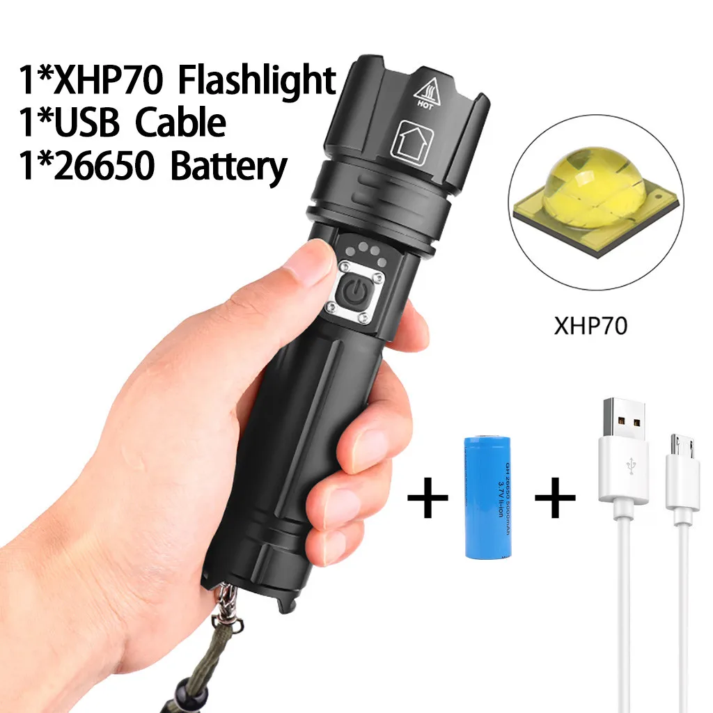 Черный Алюминиевый сплав Xhp70 мощный светодиодный фонарик Usb зарядка с зарядным дисплеем перезаряжаемая водонепроницаемая лампа Ultra BrightDGH3 - Цвет: Черный