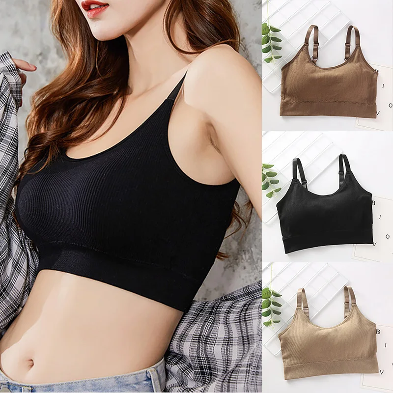 Girls Bra Fitness Shoulder Straps With Stripes Soft Bra Breathable Sexy Push Up High Impact Running Gym Top Wireless 6 Colors