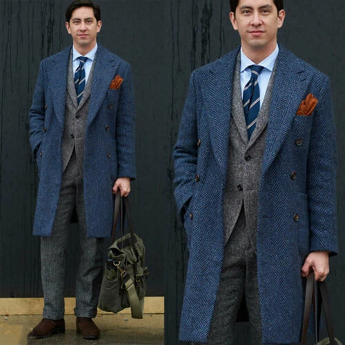 2021New de invierno de los hombres traje corte Slim esmoquin personalizado para novio Blazer para boda de espiga larga trinchera abrigo (abrigo + chaqueta + pantalones)|Trajes| - AliExpress