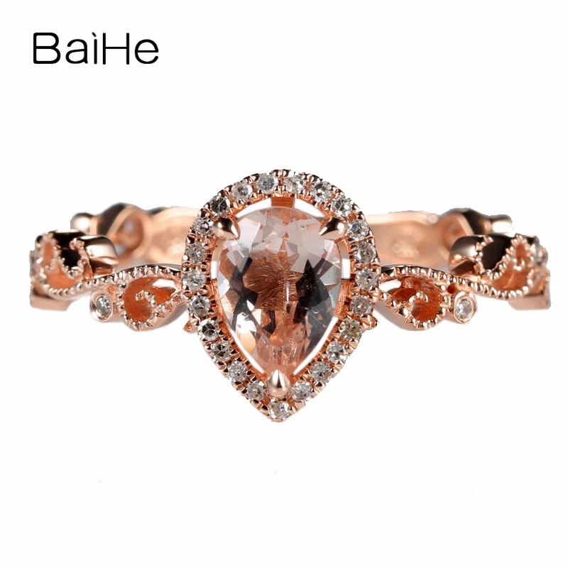 BAIHE 0.5ct 5X7mm груша подлинный морганит твердое 10k розовое золото натуральные