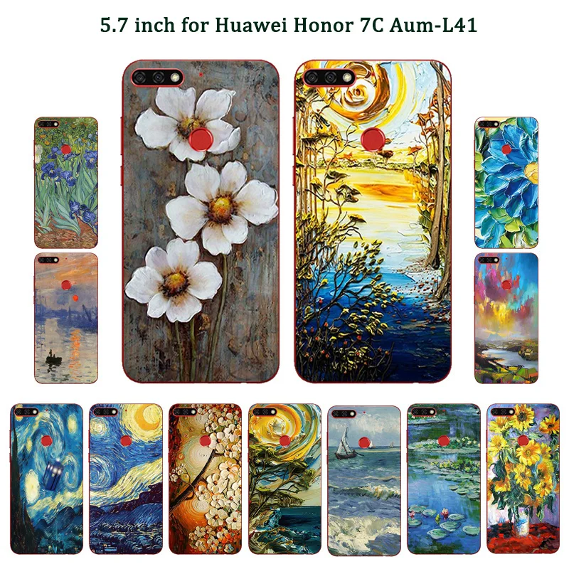 for Huawei Honor 7C Aum-L41 Black Matte Phone Cases Oil Painted Soft Silicone TPU Fitted 5.7&quot Cover | Мобильные телефоны и