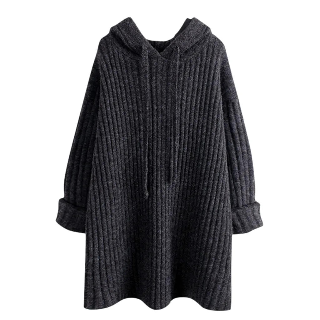 Женский свитер, модный, v-образный вырез, однотонный, с капюшоном, длинный рукав, пуловер, свитера, Вязаные Рубашки, женская зимняя одежда - Цвет: Черный
