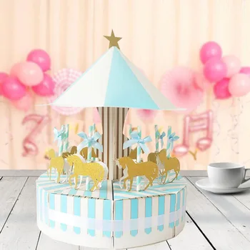 

Carousel Paper Candy Boxes Kids Baby Shower Gift Box For Guest Wedding Party Favor Baptism Decoration Blue Pink