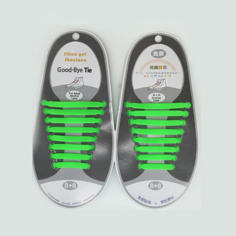 16 шт. в одной упаковке; эластичные шнурки без завязок для детей и взрослых; однотонные силиконовые шнурки для кроссовок; шнурки для обуви - Цвет: Зеленый