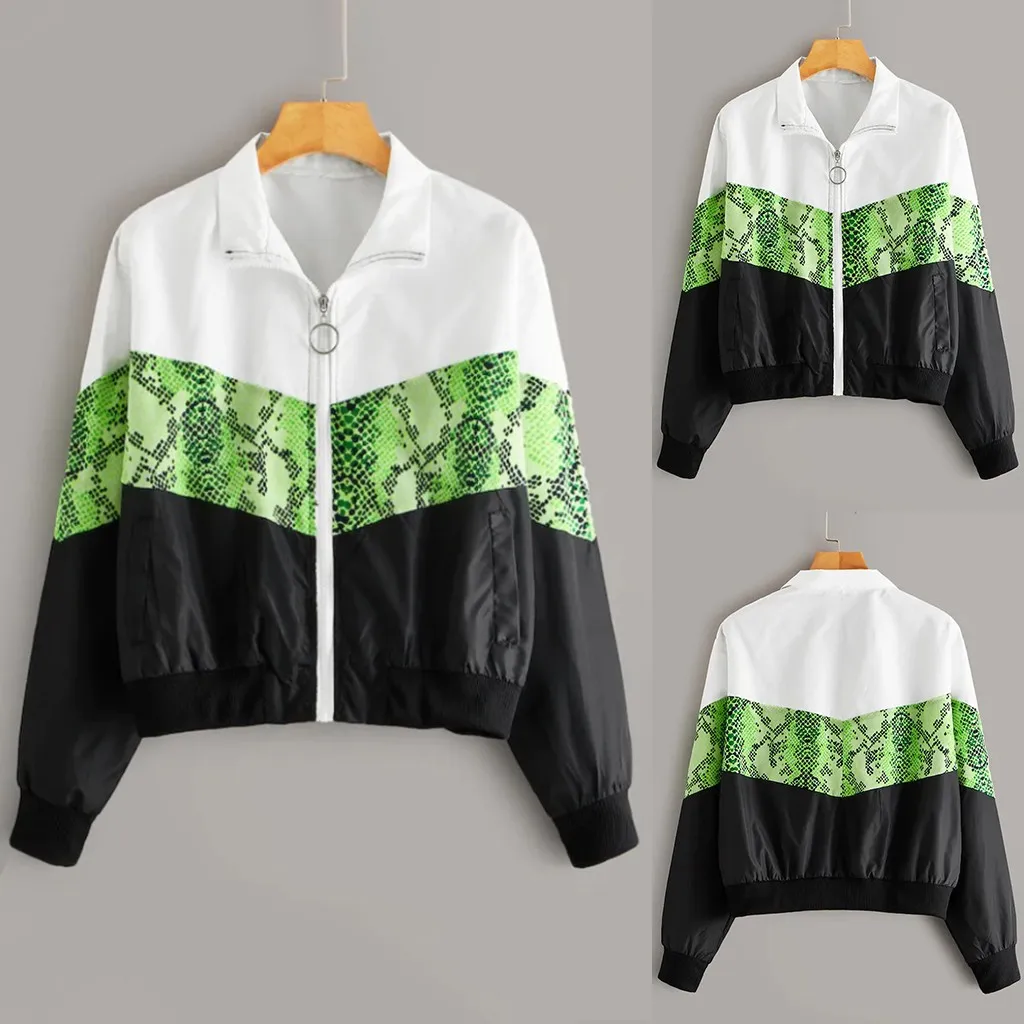 Jackets Women New Lady Autumn Cut And Sew Panel Snake Stitching Jacket Casual Blouse Tops Female Baseball Women Men Coat