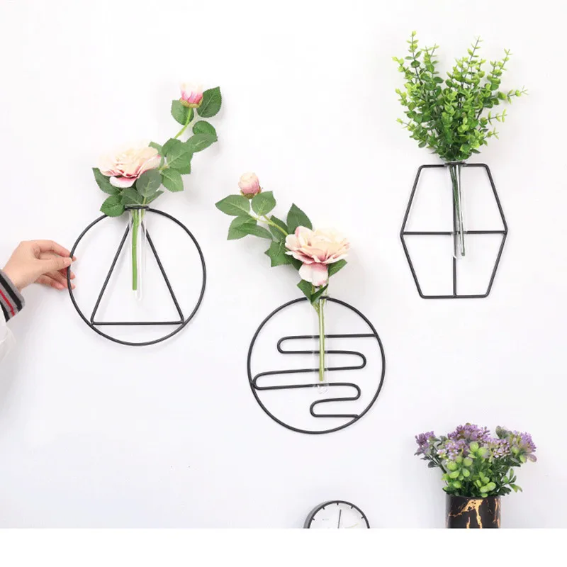 Nordic Geometric Circular Shape Glass Wall Hanging Flower Plants Vase Decoration 
