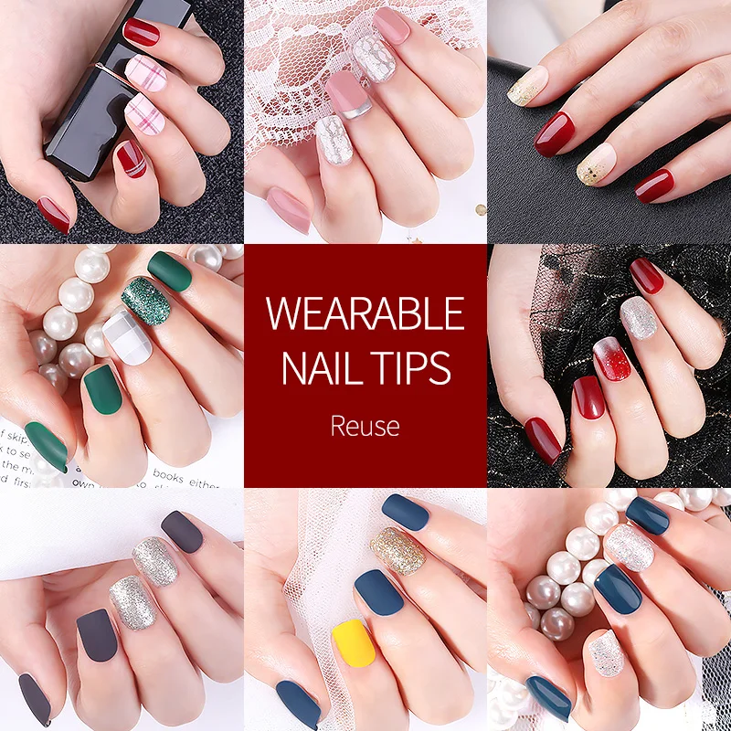  Reusable Full Cover Matte Shiny False Nail Tips for Short Decorated Design Press On Nail Art Fake E