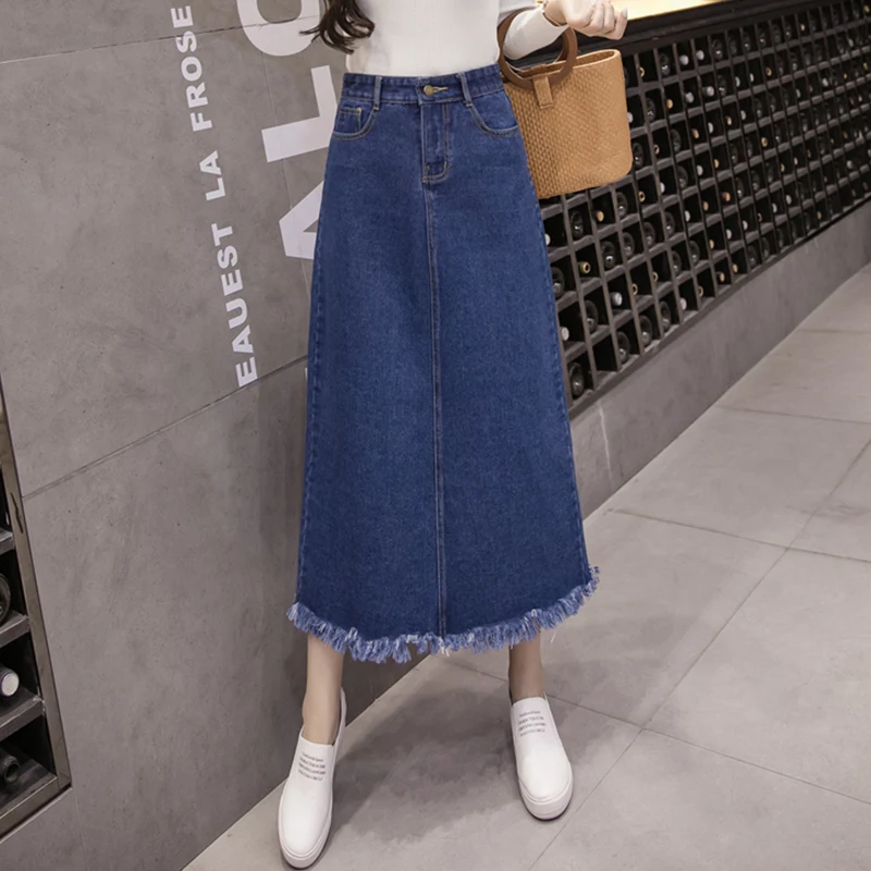 

Denim Skirts 2020 Summer Mid-length Female Korean High Waist Loose A-line Skirts Female