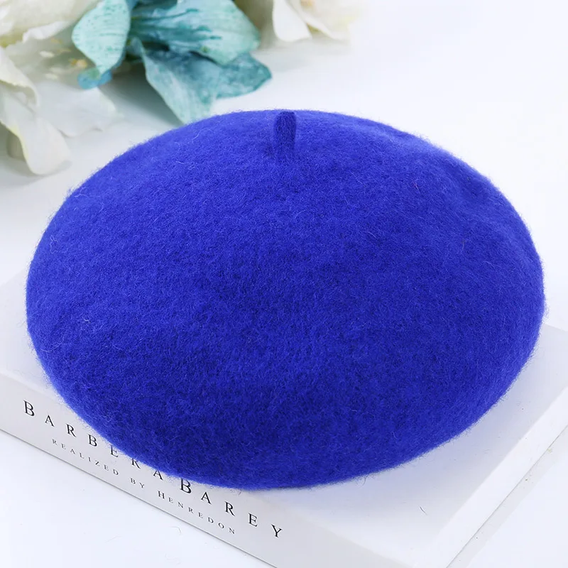 Винтажные береты, шапка s для женщин на зиму, шикарная однотонная плоская кепка, берет из кашемира, женская шапка, берет для девушек - Цвет: Blue