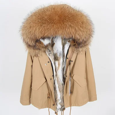 rabbit fur liner Мужская зимняя куртка из натурального меха енота, пальто с капюшоном, парка из натурального меха, природный енот, меховая подкладка, куртки, Мужское пальто из натурального меха - Цвет: rabbit fur liner