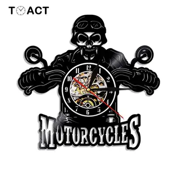 

Classic Motorcycle Wall Clock 3D LED Lighting clocks modern design Garage Sign Motorbike Vintage Vinyl Record Wall Watch Gift