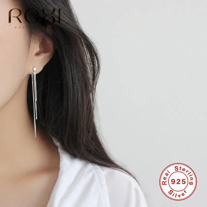 ROXI, корейский стиль, длинные серьги с кисточками,, серебряные бусины 925 пробы, Ушная линия, свисающие серьги для женщин, модные ювелирные изделия