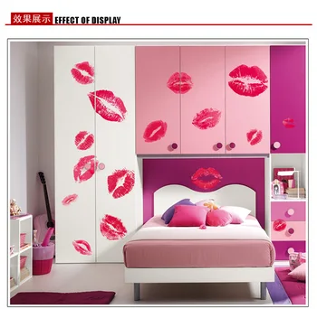 

Pink Lips Bedroom Living Room Window Glass Water Bottle Adhesive Paper Red Lips Cute Wall Stickers