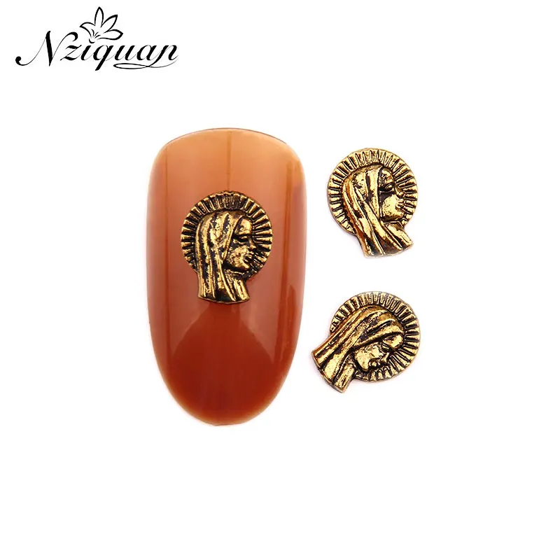 

NZIQUAN 20pcs/box3D bronze portrait shape metal nail nail decoration sticker mosaic accessories DIY nail drill accessories